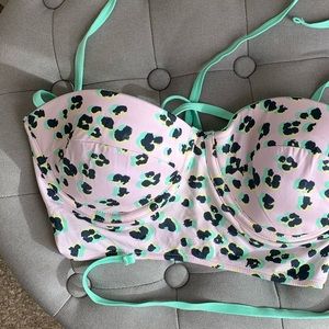 Reversible neon leopard bathing suit top